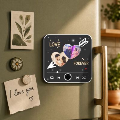 Personalized Romantic Music Player Fridge Magnet with Built in Speaker – Customized Photo Refrigerator Magnet Love Forever Gift for Anniversary, Couple, Husband, Wife